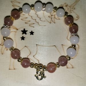 Strawberry Quartz & White Chalcedony Crystal Bracelet